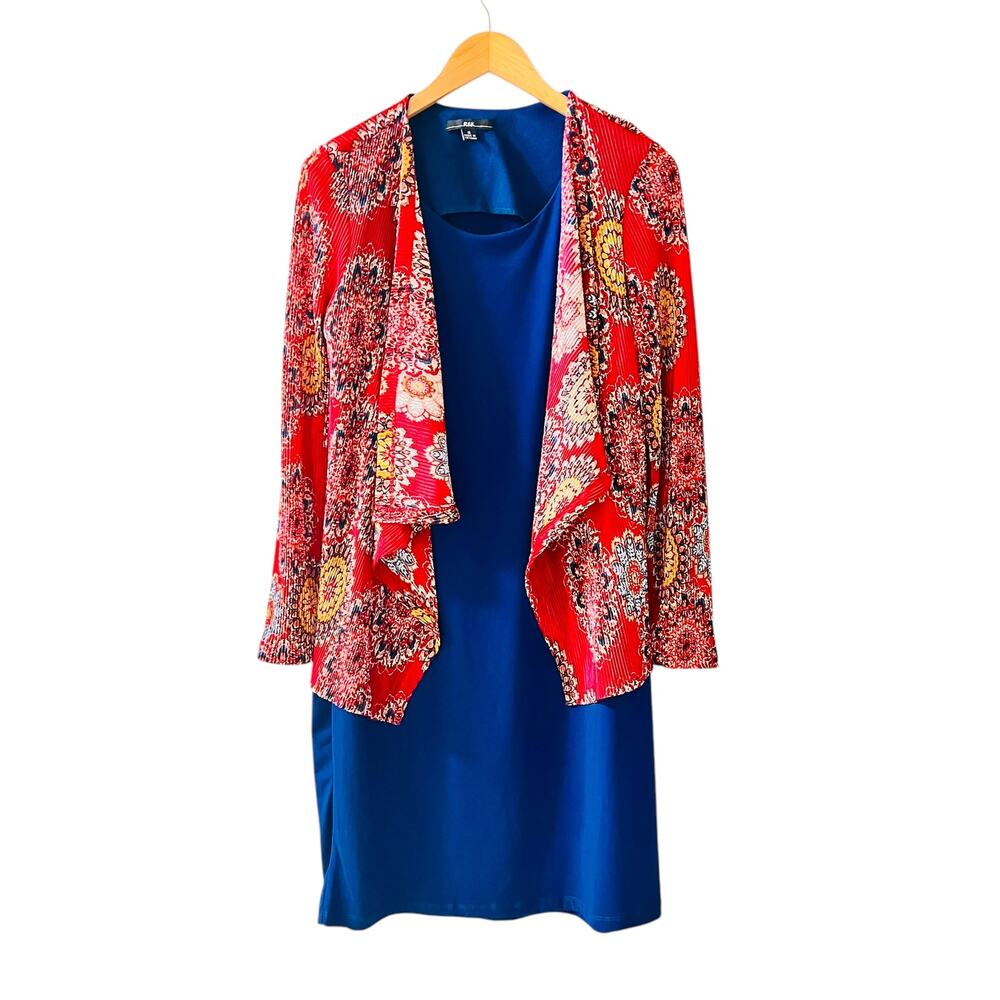 R&K Orange Blue Printed Two Piece Dress Set Size 18
